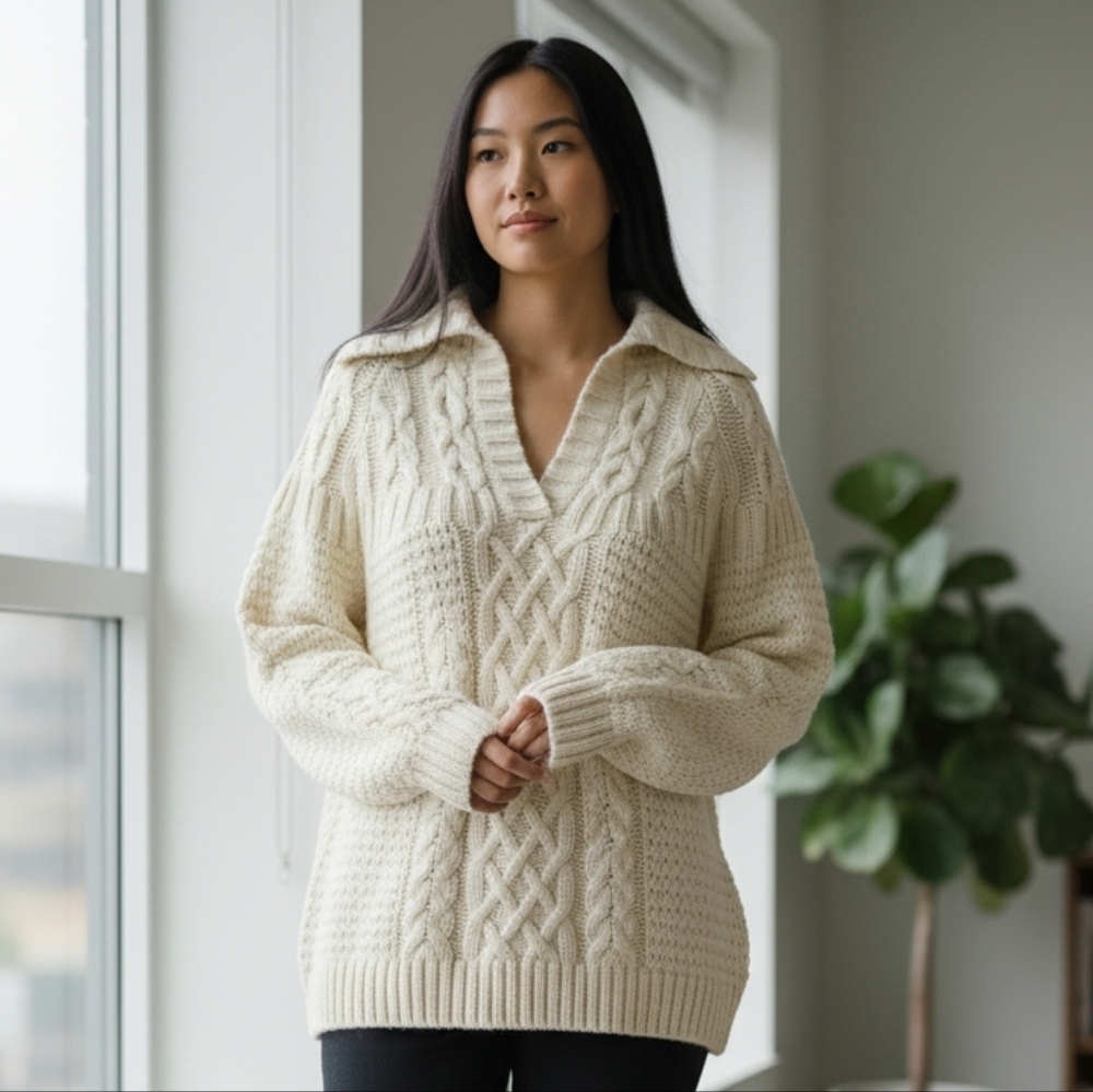 Old Navy Angora Wool Rabbit Cream Sweater Hoodie Textured Tight Knit Comfy Rare - Picture 16 of 16